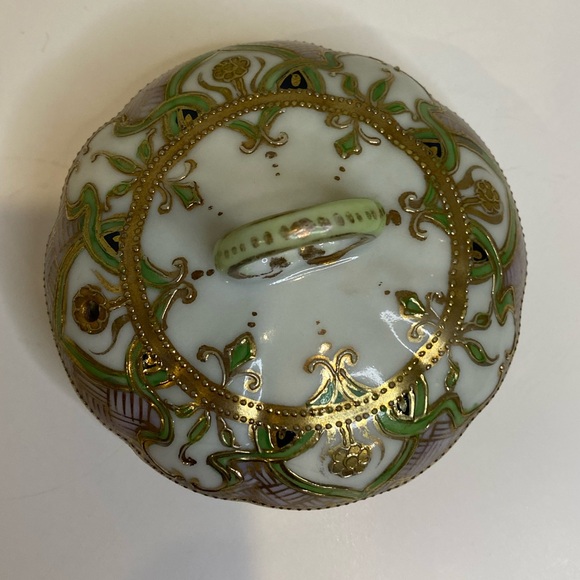 EUC Antique Nippon Hand Painted Moriage Style Teapot Gold Green Pink Black - Picture 8 of 13